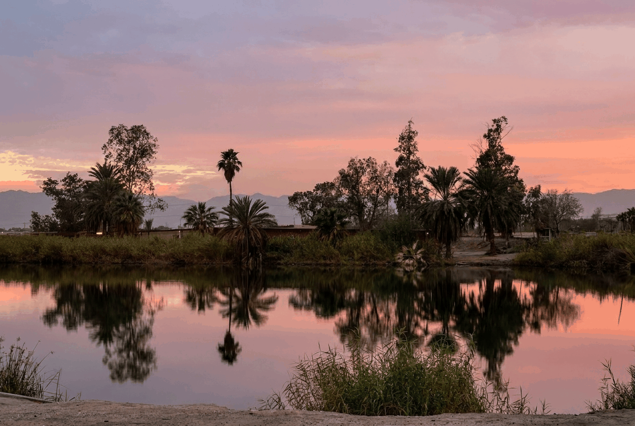 Sunset over Laguna Xochimilco in southern Mexicali