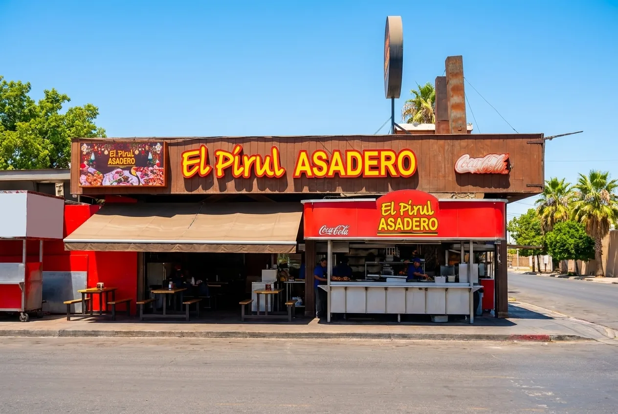 El Pirul Asadero Mexicali - Storefront of the taquería on Urbano Vásquez, González Ortega